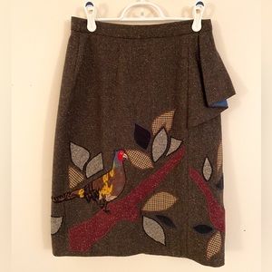 Anthropologie Floreat Wool Pencil Skirt with Bird Embroidery